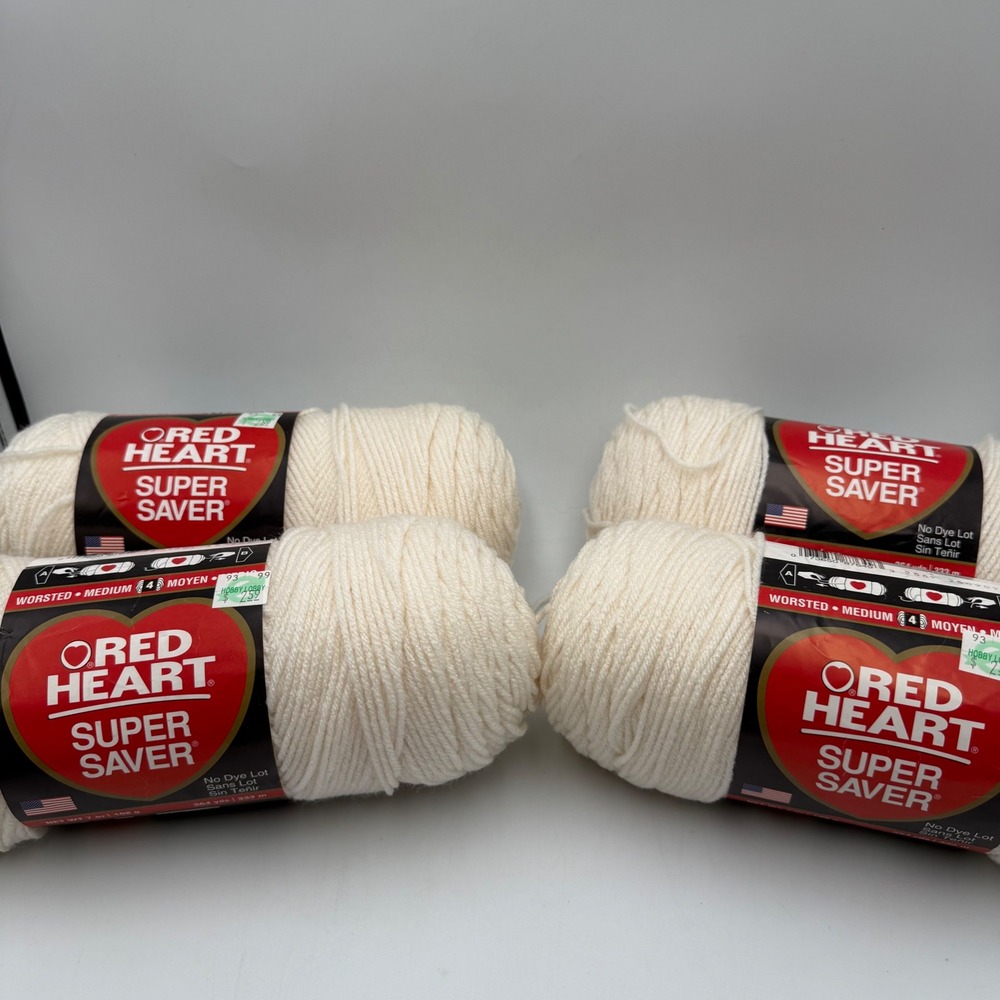 Red Heart Super Saver Yarn 4 Skeins Soft White 0316 Worsted Medium 4 Acrylic